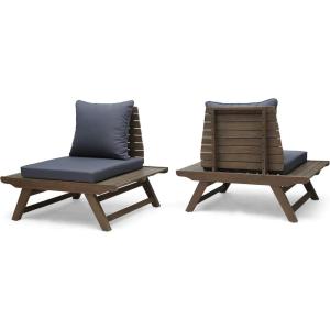 Christopher Knight Home Sedona Outdoor Wooden Club Chairs with Cushions (Set of 2), Dark Gray and Gray Finish