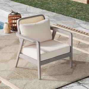 Christopher Knight Home Ursa Outdoor Patio Club Chair, Acacia Wood Arm Chair, Single Sofa Chair, Patio Furniture, Deep Seating with Cushion for Porch, Garden, Backyard, Balcony, Grey