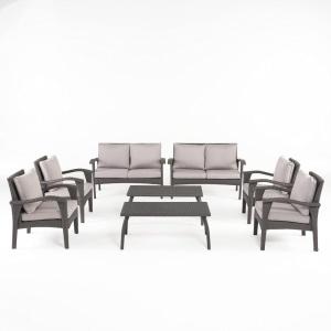 Christopher Knight Home Waikiki Outdoor Wicker Seating Set and Cushions, 8-Pcs Set, Grey