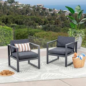 Christopher Knight Home Wally Outdoor Aluminum Club Chairs (Set of 2), Dark Gray and Black