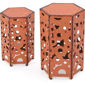 GDFStudio Great Deal Furniture (Set of 2) Utica Antique Style Orange Accent Table(Antique Orange)