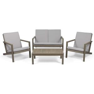 Great Deal Furniture Christopher Knight Home Camryn Outdoor 4 Seater Chat Set with Cushions, Gray Finish