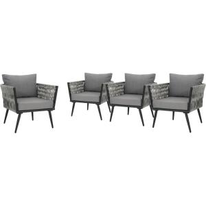 Great Deal Furniture Christopher Knight Home Weber Outdoor Wicker Club Chair (Set of 4), Light Dark Gray