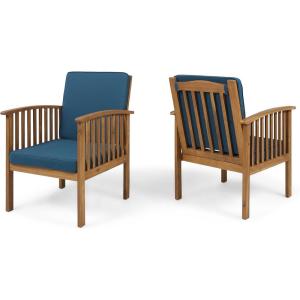 Great Deal Furniture Ray Acacia Outdoor Acacia Wood Club Chairs, Brown Patina and Cream (Set of 2), (306223)(Brown Patina Finish + Dark Teal)