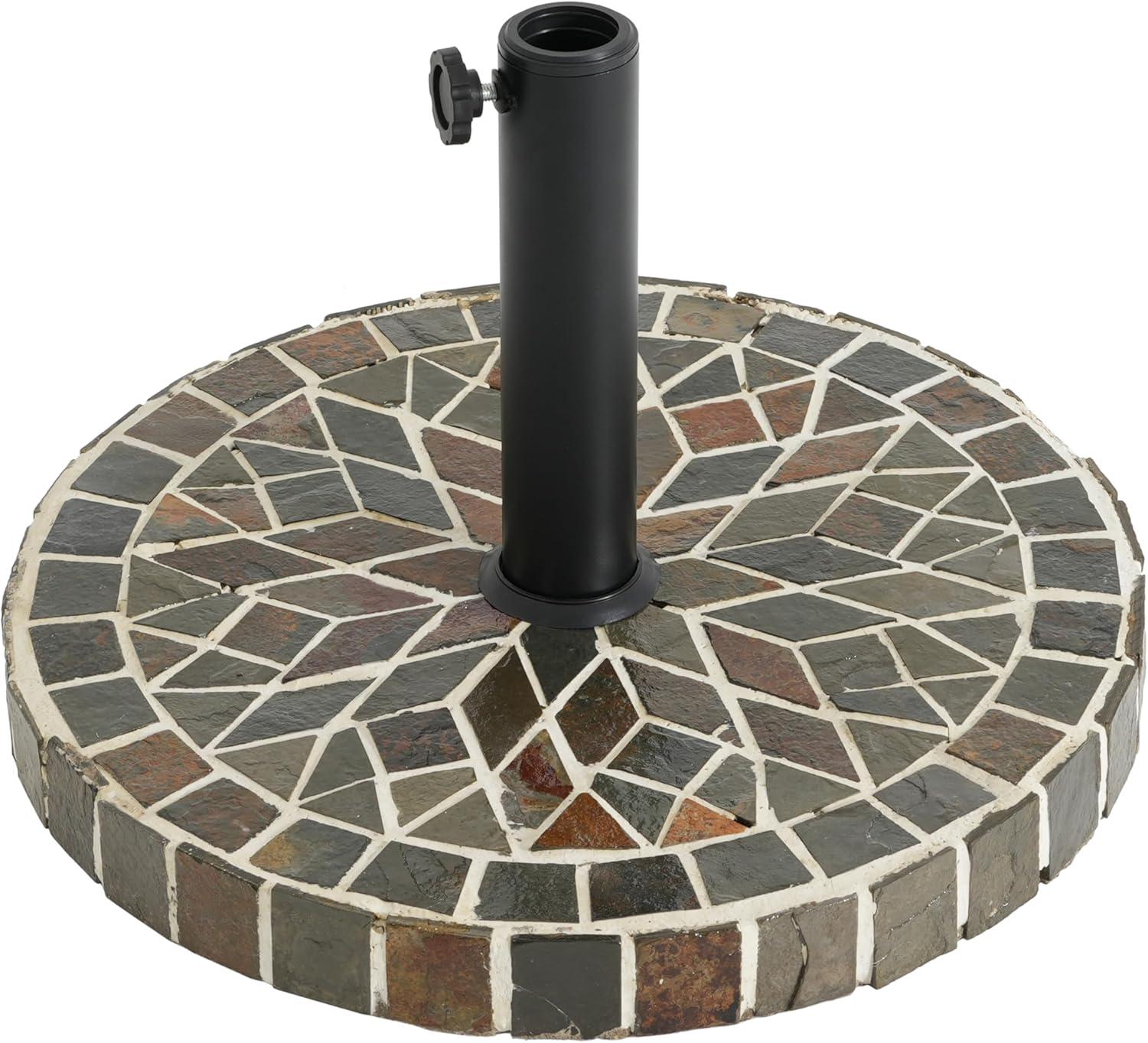 image:imageChristopher Knight Home Enzo Patio Umbrella Base with Adjustment Knob Heavy Duty Patio Umbrella Stand Outdoor Base Concrete Iron Outdoor Umbrella Stand with Unique Mosaic Pattern Black Brown