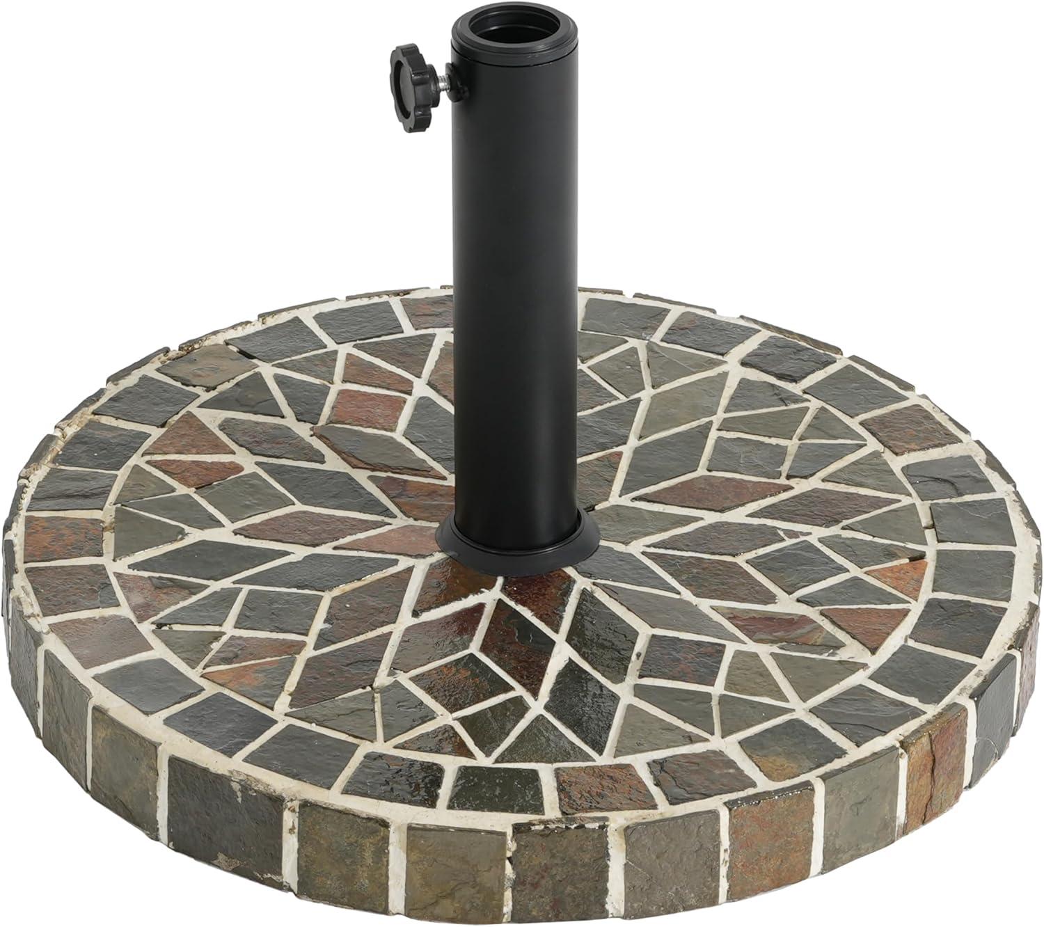 image:imageChristopher Knight Home Enzo Patio Umbrella Base with Adjustment Knob Heavy Duty Patio Umbrella Stand Outdoor Base Concrete Iron Outdoor Umbrella Stand with Unique Mosaic Pattern Black Brown