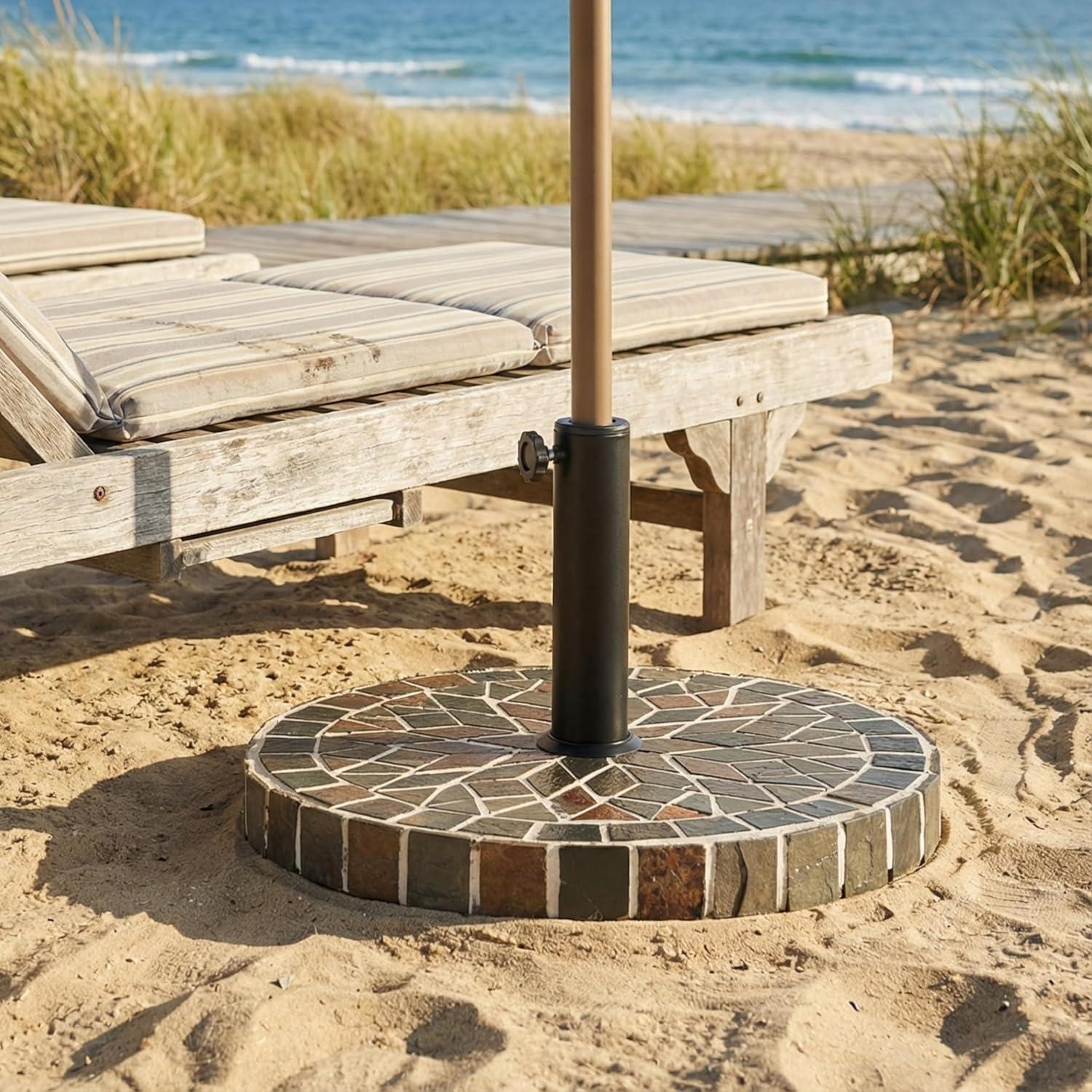 image:imageChristopher Knight Home Enzo Patio Umbrella Base with Adjustment Knob Heavy Duty Patio Umbrella Stand Outdoor Base Concrete Iron Outdoor Umbrella Stand with Unique Mosaic Pattern Black Brown