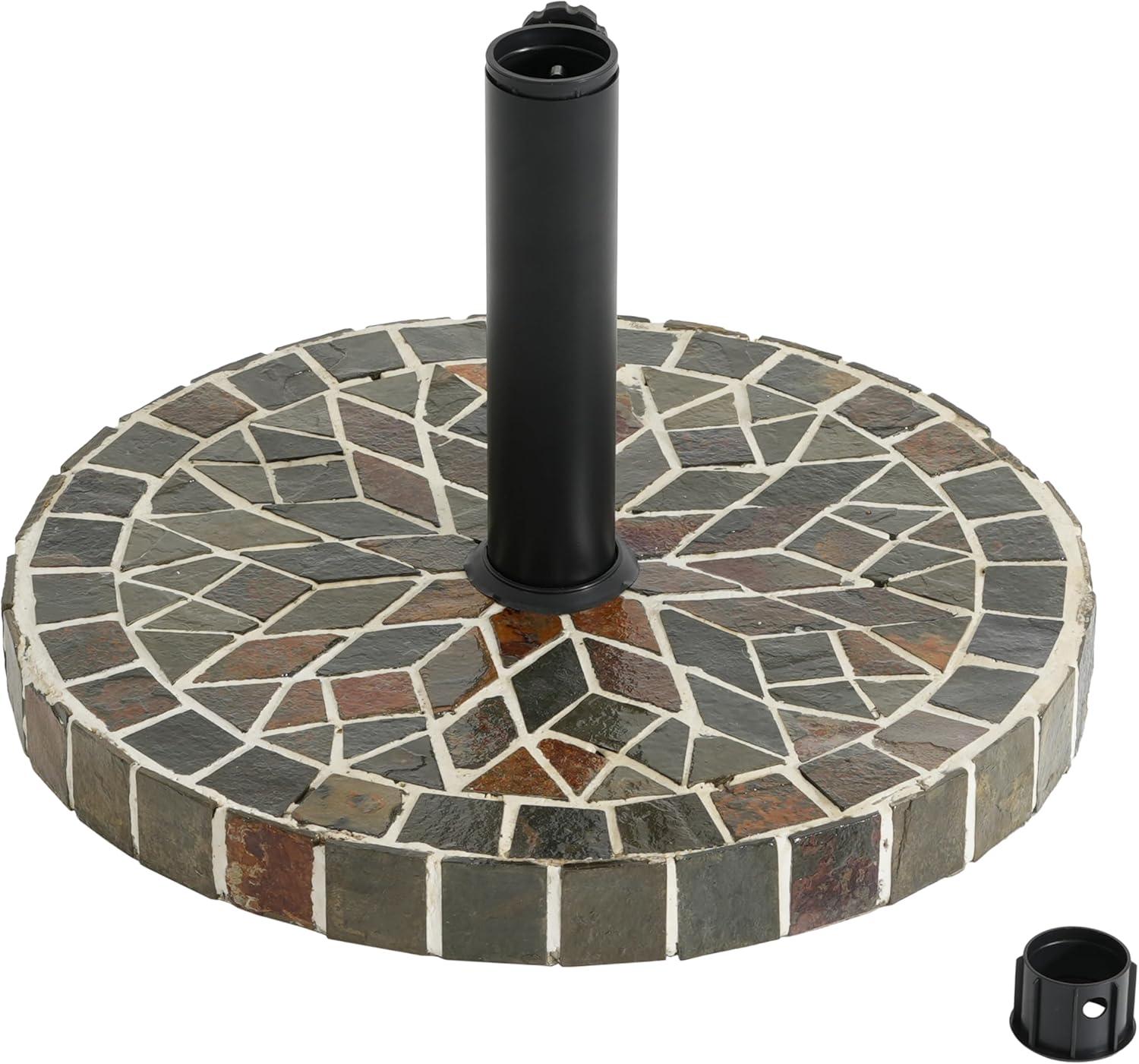 image:imageChristopher Knight Home Enzo Patio Umbrella Base with Adjustment Knob Heavy Duty Patio Umbrella Stand Outdoor Base Concrete Iron Outdoor Umbrella Stand with Unique Mosaic Pattern Black Brown
