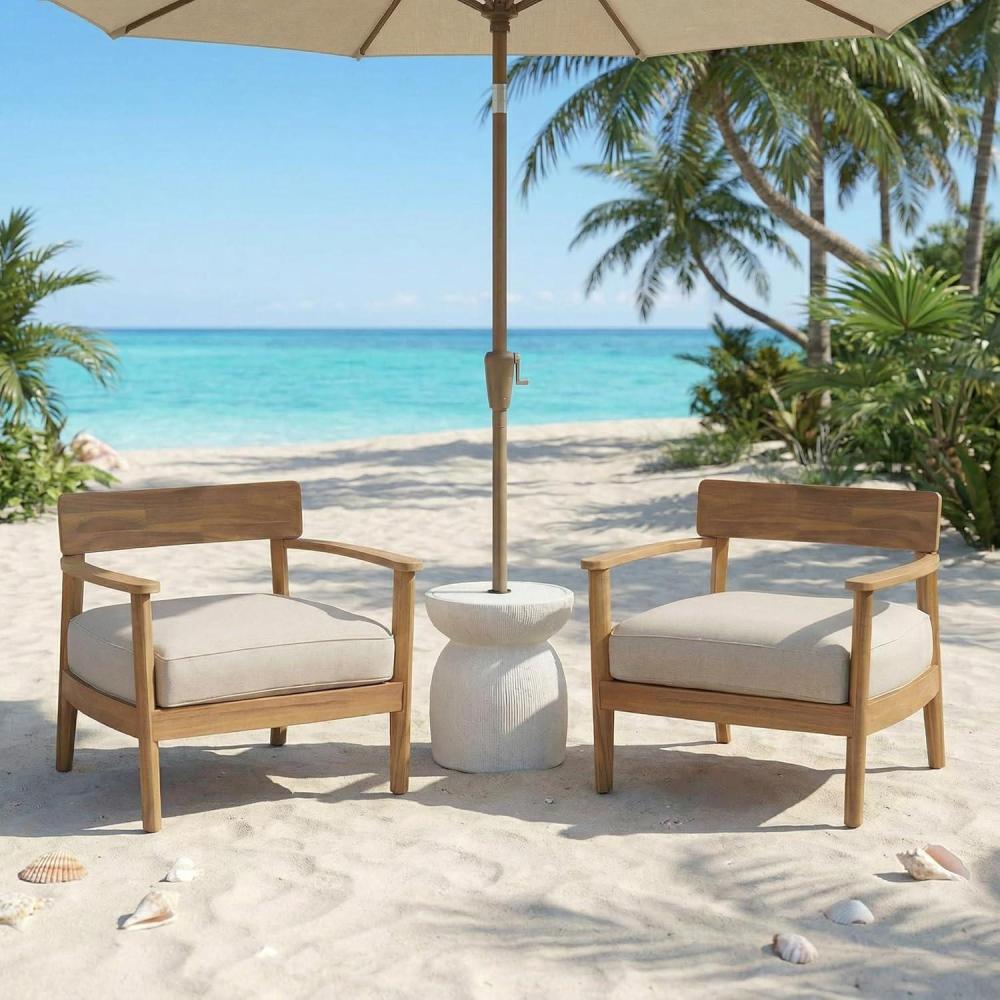 image:imageChristopher Knight Home Valor Bistro Table and Chairs Set of 2 3 Pieces Outdoor Bistro Set MGO Outdoor Side Table with Umbrella Base Wooden Patio Chairs Set with Thick Cushions BeigeTeakWhite