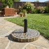Christopher Knight Home Enzo Patio Umbrella Base with Adjustment Knob, Heavy Duty Patio Umbrella Stand Outdoor Base, Concrete + Iron Outdoor Umbrella Stand with Unique Mosaic Pattern, Black + Brown