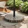 Christopher Knight Home Enzo Patio Umbrella Base with Adjustment Knob, Heavy Duty Patio Umbrella Stand Outdoor Base, Concrete + Iron Outdoor Umbrella Stand with Unique Mosaic Pattern, Black + Brown