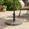 Christopher Knight Home Enzo Patio Umbrella Base with Adjustment Knob, Heavy Duty Patio Umbrella Stand Outdoor Base, Concrete + Iron Outdoor Umbrella Stand with Unique Mosaic Pattern, Black + Brown