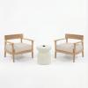 Christopher Knight Home Valor Bistro Table and Chairs Set of 2, 3 Pieces Outdoor Bistro Set, MGO Outdoor Side Table with Umbrella Base, Wooden Patio Chairs Set with Thick Cushions, Beige+Teak+White