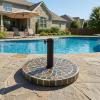 Christopher Knight Home Enzo Patio Umbrella Base with Adjustment Knob, Heavy Duty Patio Umbrella Stand Outdoor Base, Concrete + Iron Outdoor Umbrella Stand with Unique Mosaic Pattern, Black + Brown