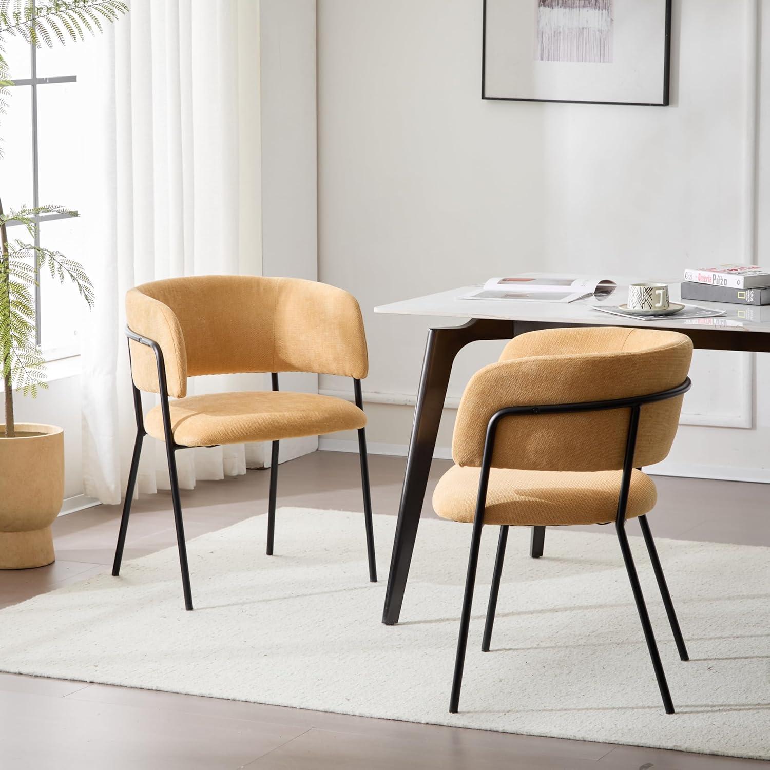image:imageChristopher Knight Home Nest Dining Chairs Set of 2 Upholstered Kitchen Chair Accent Dining Chair Curved Backrest Armchair Durable Metal Frame Dining Chair for Dining Room Kitchen Cafe YellowYellow