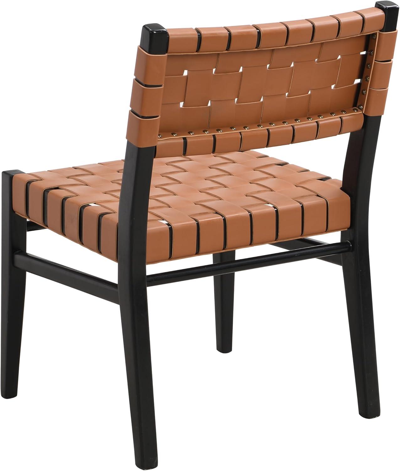 image:imageChristopher Knight Home Set of 2 Indoor Rubberwood Frame Armless Dining Chairs Seating and Backrest with Rope Weave by PUFaux Leather for Dining Room Kitchen Restaurant Party Walnut and BlackBlackbrown