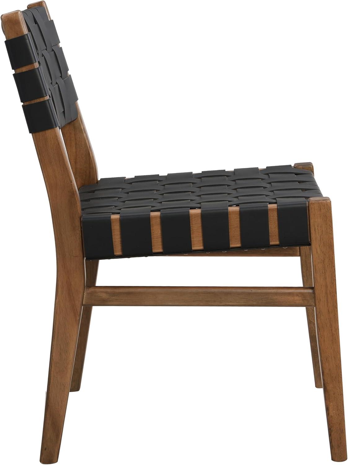 image:imageChristopher Knight Home Set of 2 Indoor Rubberwood Frame Armless Dining Chairs Seating and Backrest with Rope Weave by PUFaux Leather for Dining Room Kitchen Restaurant Party Walnut and BlackWalnutblack