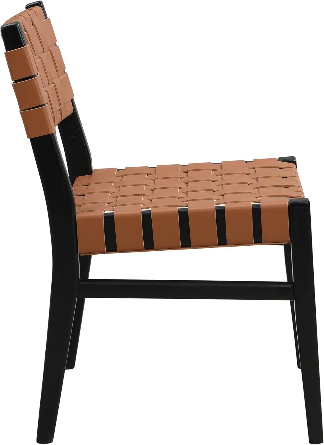 image:imageChristopher Knight Home Set of 2 Indoor Rubberwood Frame Armless Dining Chairs Seating and Backrest with Rope Weave by PUFaux Leather for Dining Room Kitchen Restaurant Party Walnut and BlackBlackbrown