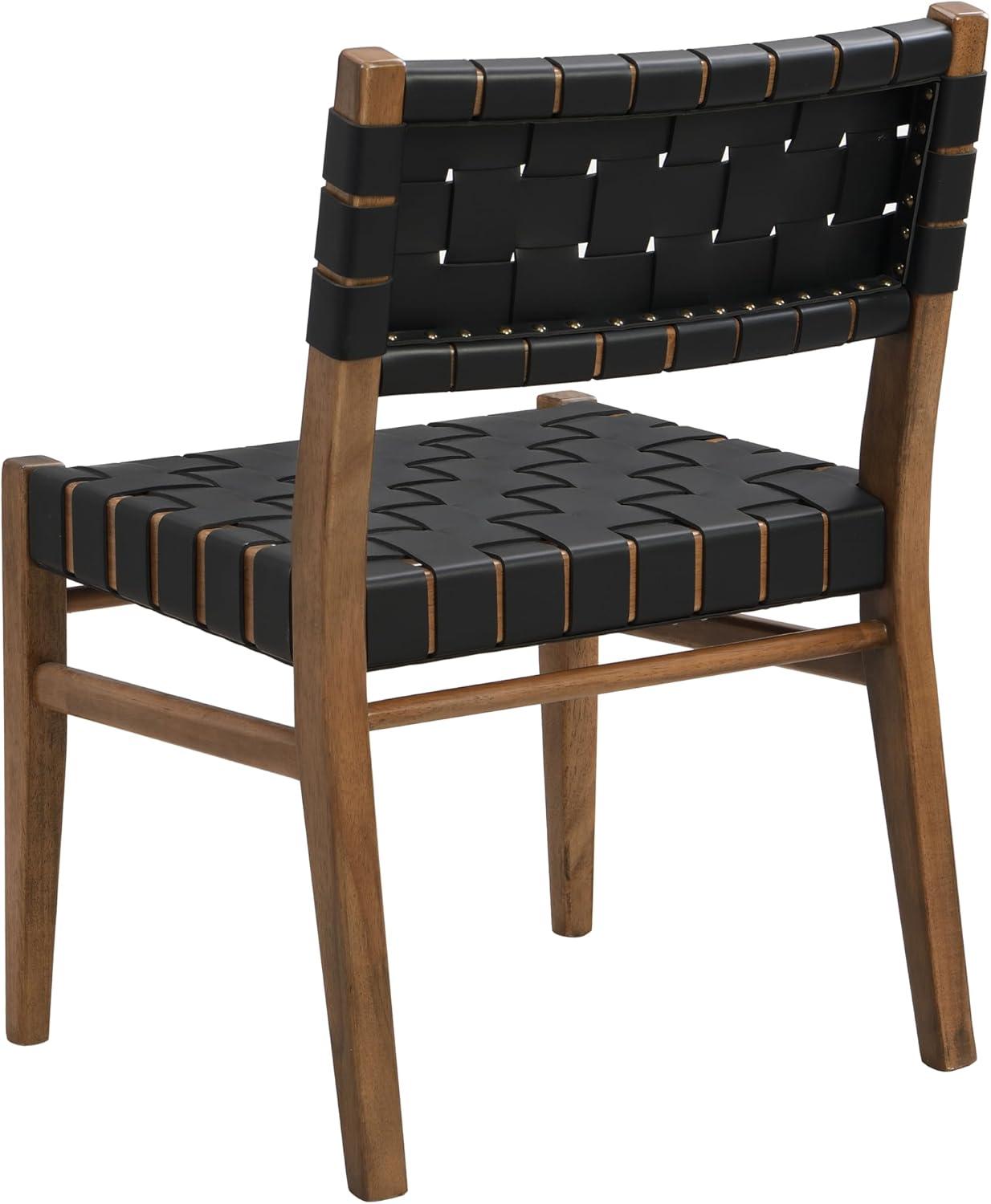 image:imageChristopher Knight Home Set of 2 Indoor Rubberwood Frame Armless Dining Chairs Seating and Backrest with Rope Weave by PUFaux Leather for Dining Room Kitchen Restaurant Party Walnut and BlackWalnutblack