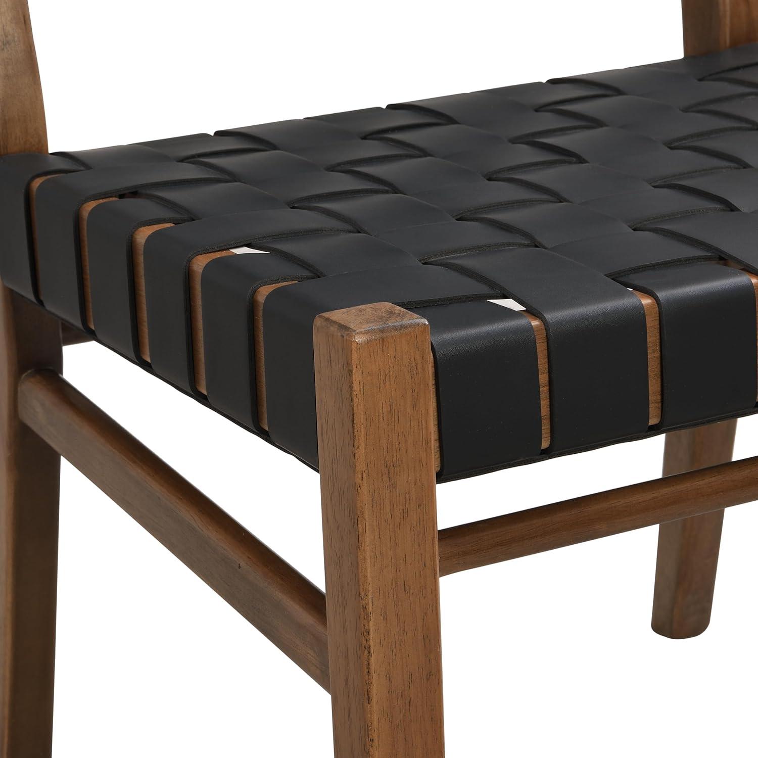 image:imageChristopher Knight Home Set of 2 Indoor Rubberwood Frame Armless Dining Chairs Seating and Backrest with Rope Weave by PUFaux Leather for Dining Room Kitchen Restaurant Party Walnut and BlackWalnutblack