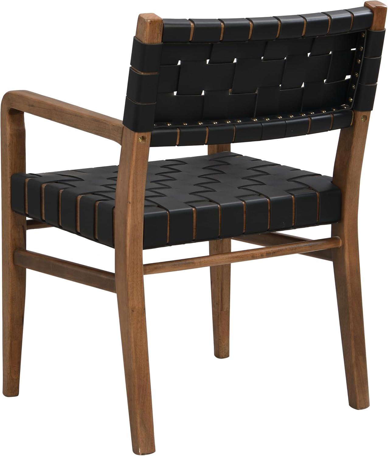 image:imageChristopher Knight Home Set of 2 Indoor Rubberwood Frame Dining Chairs Armrest Armchairs Seating and Backrest with Rope Weave by PUFaux Leather for Dining Room Kitchen Restaurant WalnutBlack