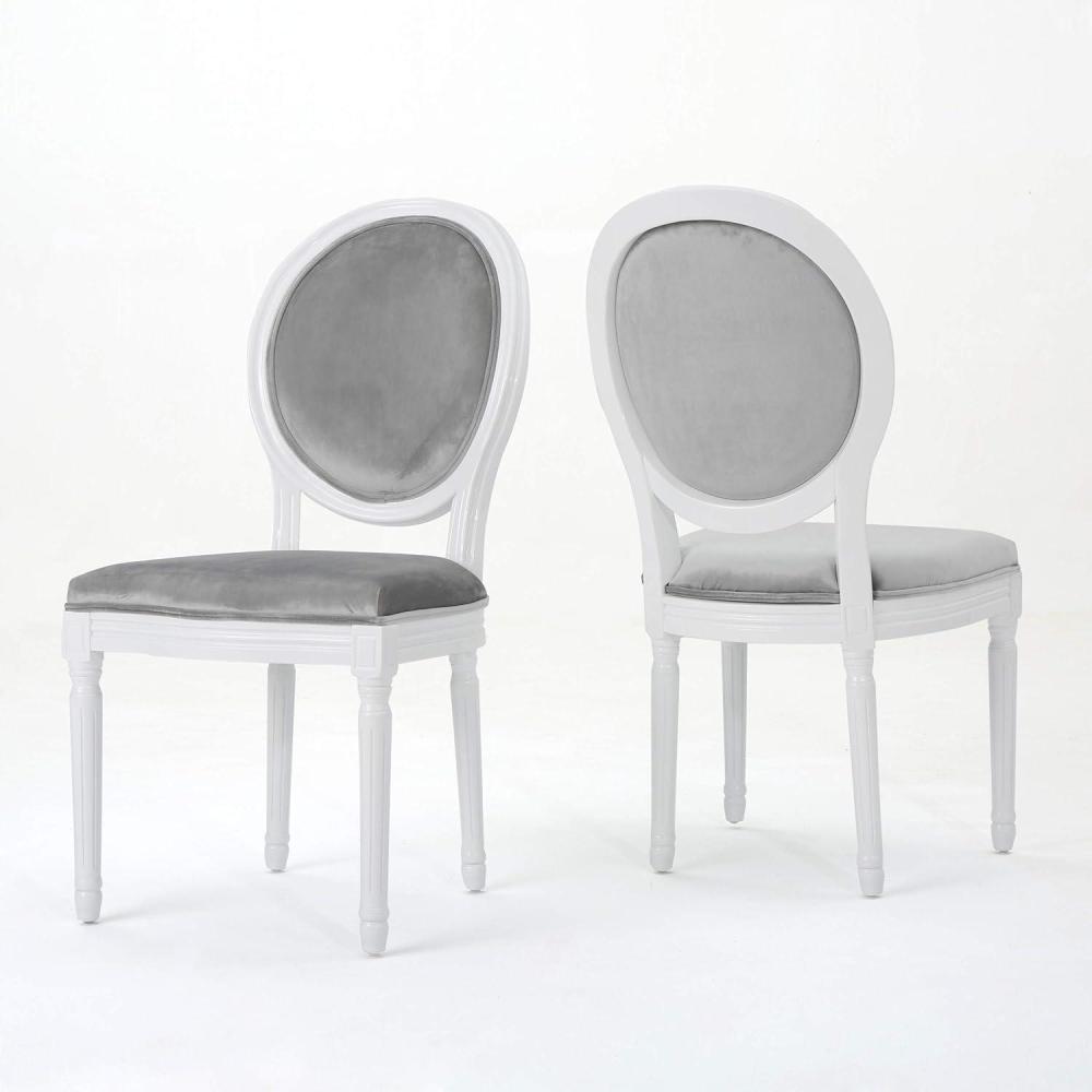 image:imageChristopher Knight Home Camille Traditional Velvet Dining Chairs 2Pcs Set Navy Blue  Gloss BlackHorizon Grey  Gloss White