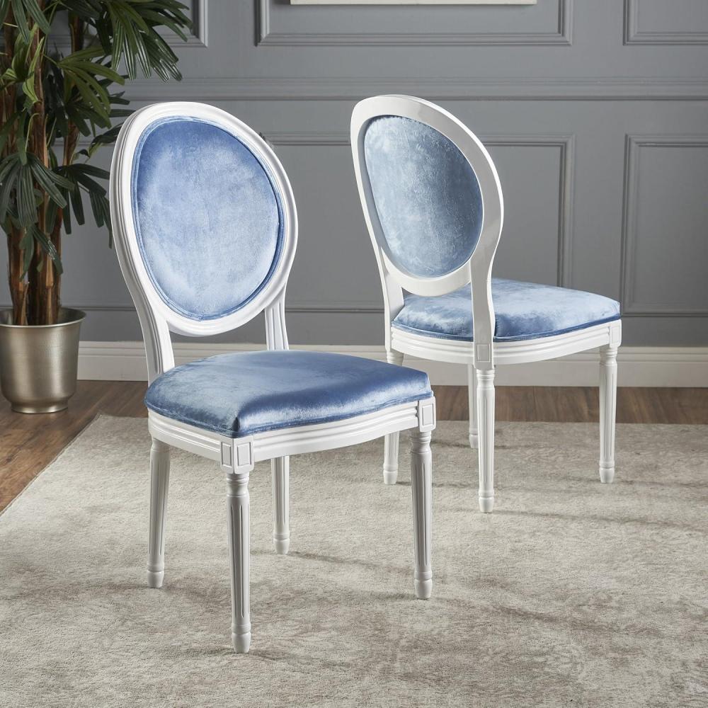 image:imageChristopher Knight Home Camille Traditional Velvet Dining Chairs 2Pcs Set Navy Blue Gloss BlackIcy Blue Gloss White