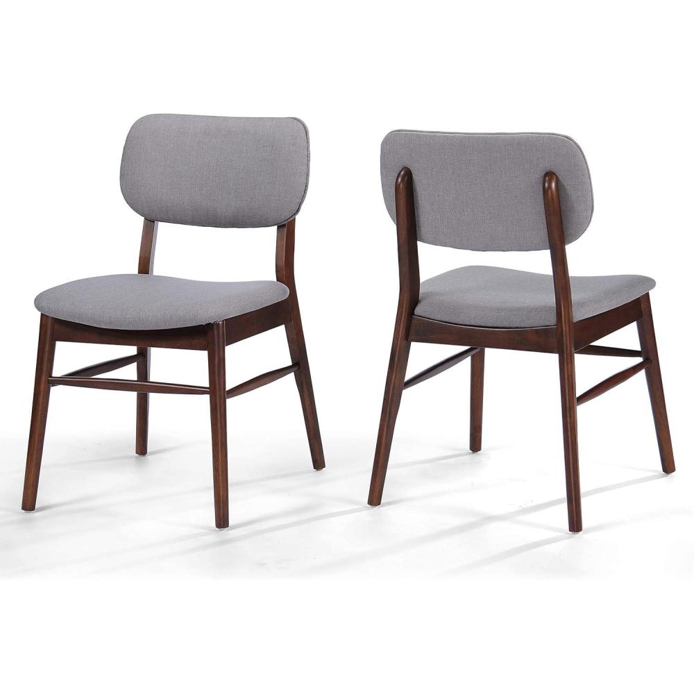 image:imageChristopher Knight Home Colette Fabric with Walnut Finish Dining Chairs 2Pcs Set Light Grey  Walnut