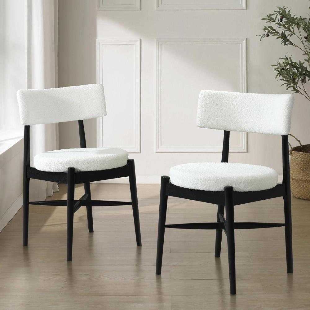 image:imageChristopher Knight Home Ebany Dining Chairs Set of 2 Boucle Kitchen Chair Upholstered Curved Backrest Accent Chair Rubberwood X Shaped Frame Dining Room Chair for Cafeteria Home BeigeBlackBeigeblack