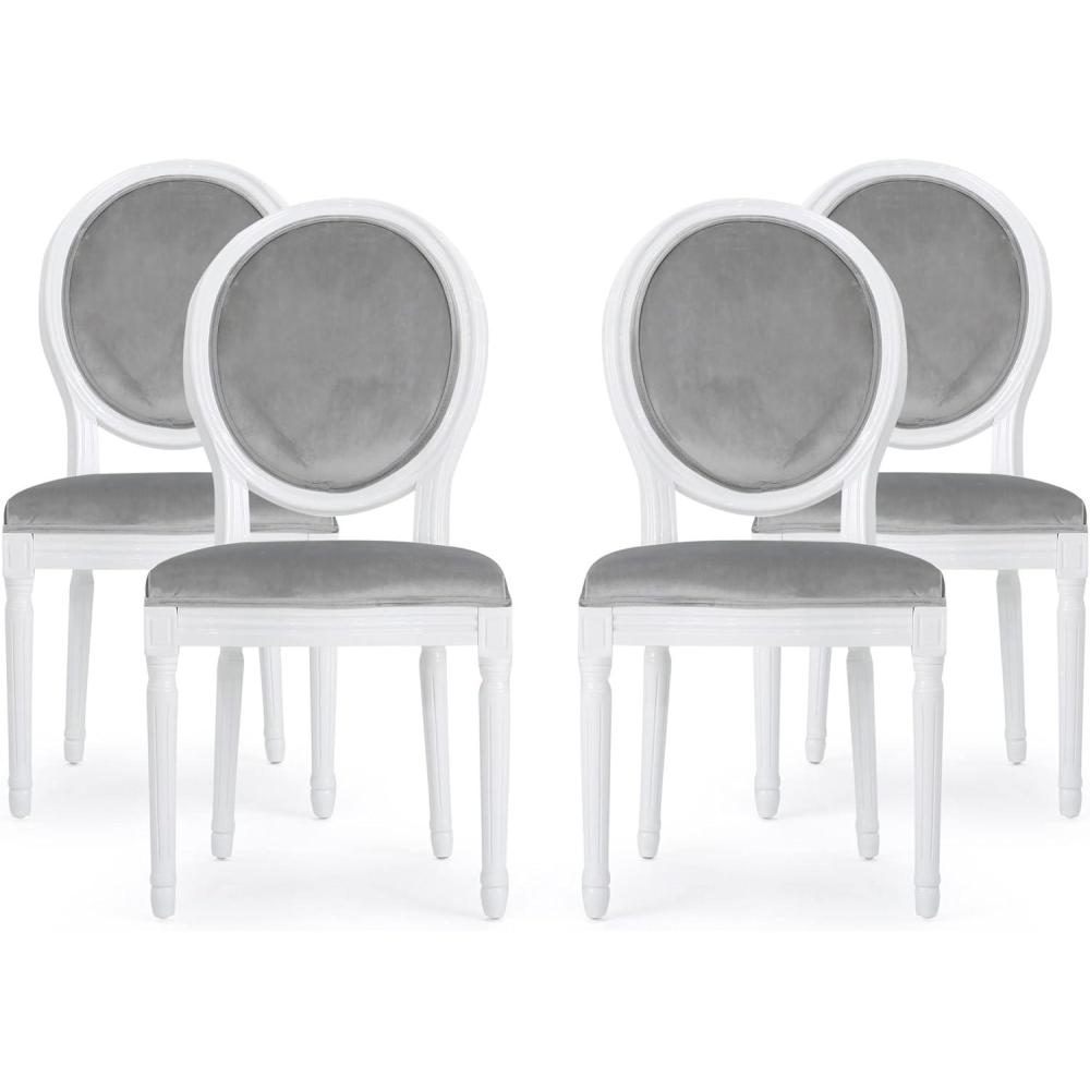 image:imageChristopher Knight Home Gabrielle Contemporary Velvet Dining Chairs Set of 4 Light Gray Gloss White
