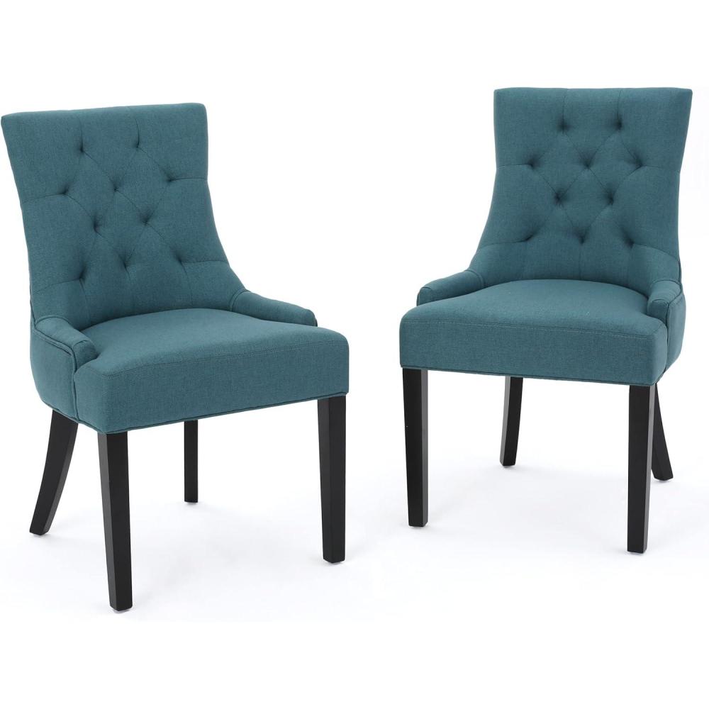 image:imageChristopher Knight Home Hayden Fabric Dining Chairs 2Pcs Set Dark TealDark Teal  Dark Brown