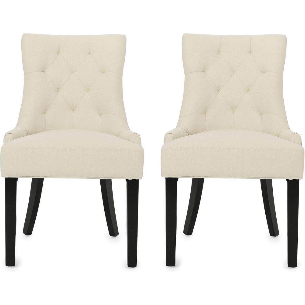 image:imageChristopher Knight Home Hayden Tufted Fabric Dining  Accent Chairs 2Pcs Set Beige