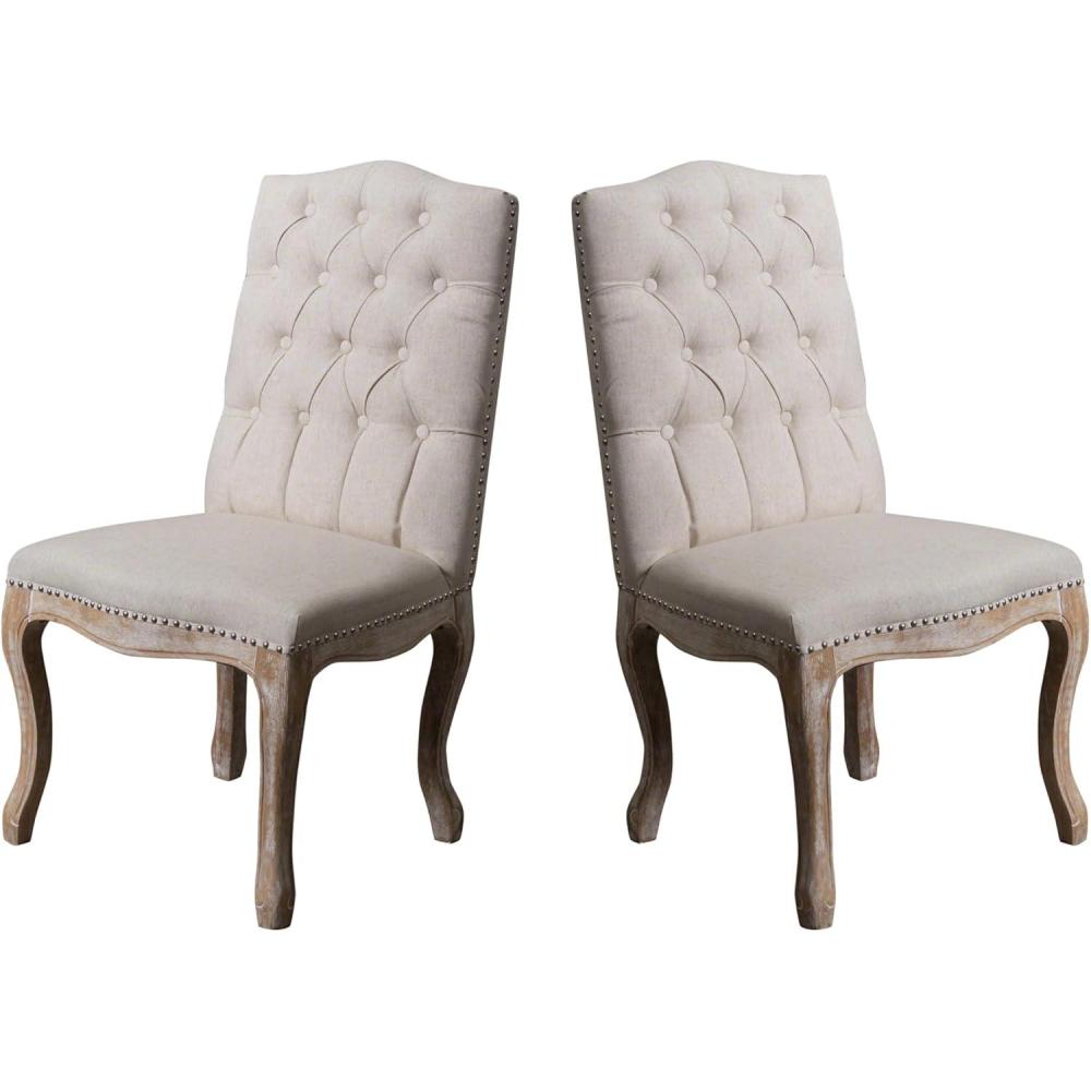 image:imageChristopher Knight Home Jolie Tufted Fabric Weathered Hardwood Dining Chairs 2Pcs Set BeigeBeige