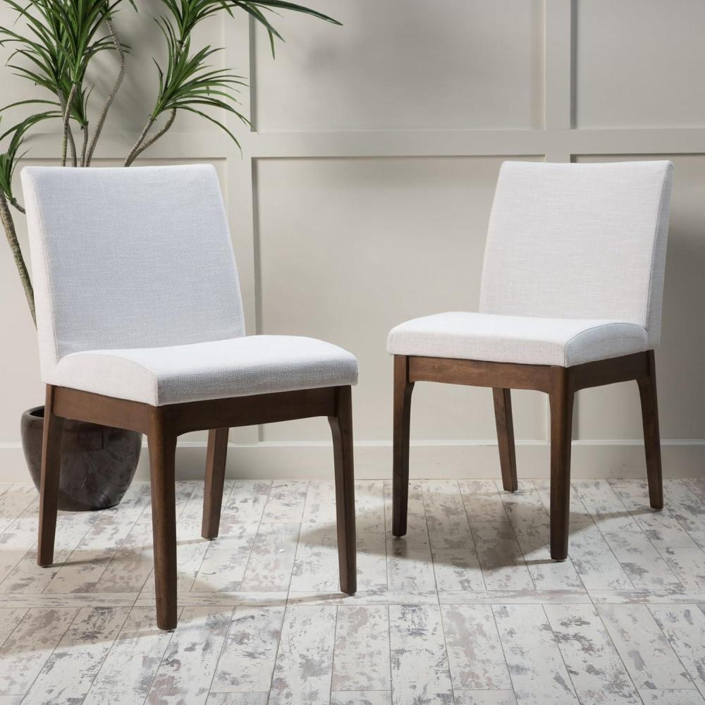 image:imageChristopher Knight Home Kwame Fabric Walnut Finish Dining Chairs 2Pcs Set Light Beige