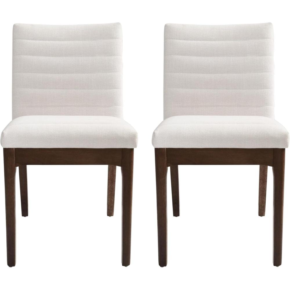 image:imageChristopher Knight Home Lancer Dining Chairs Set of 2 Wooden Kitchen Side Chair Fabric Upholstered Accent Chair MidCentury Modern Armless Design with Channel Stitching Light Beige and WalnutLight Beige and Walnut