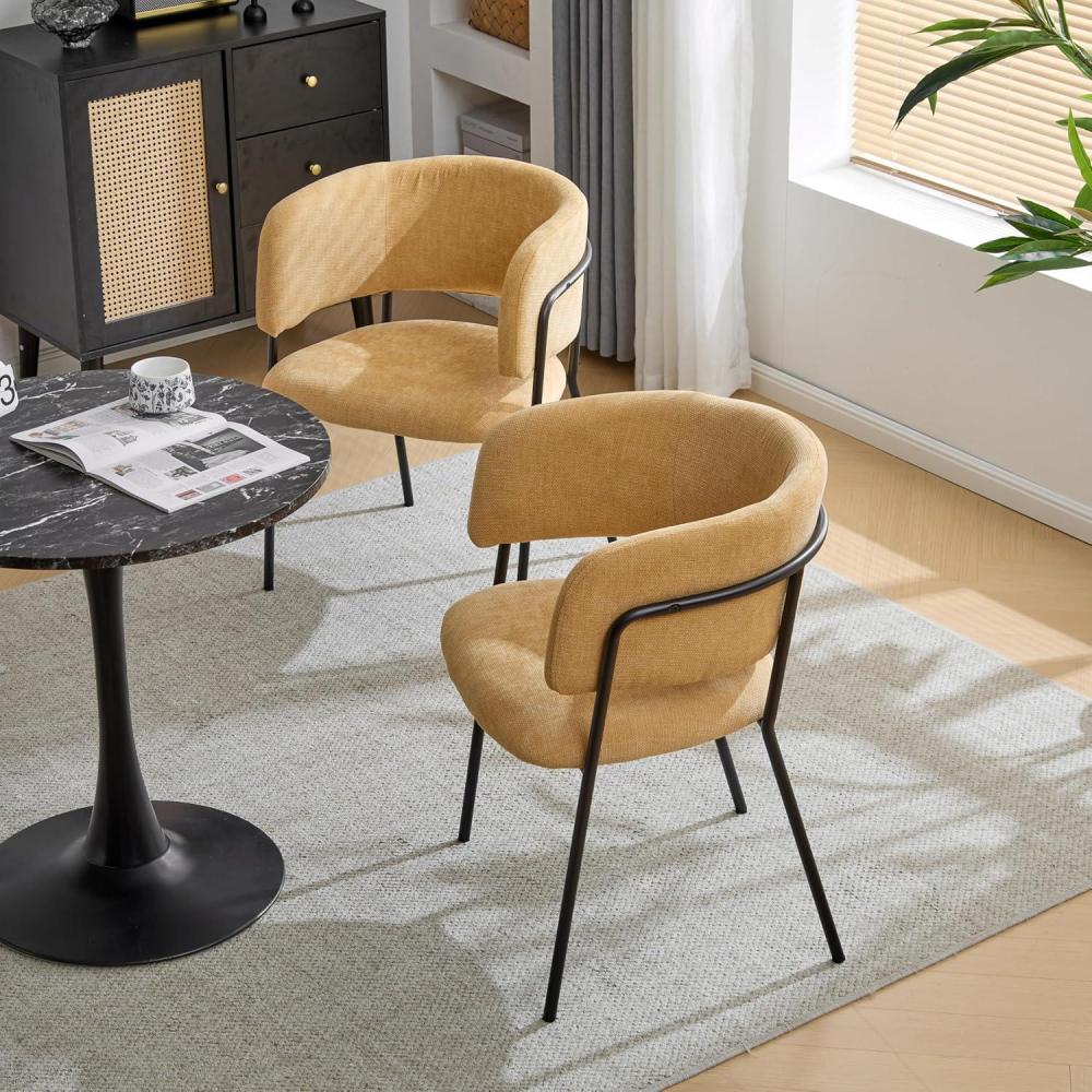 image:imageChristopher Knight Home Nest Dining Chairs Set of 2 Upholstered Kitchen Chair Accent Dining Chair Curved Backrest Armchair Durable Metal Frame Dining Chair for Dining Room Kitchen Cafe YellowYellow