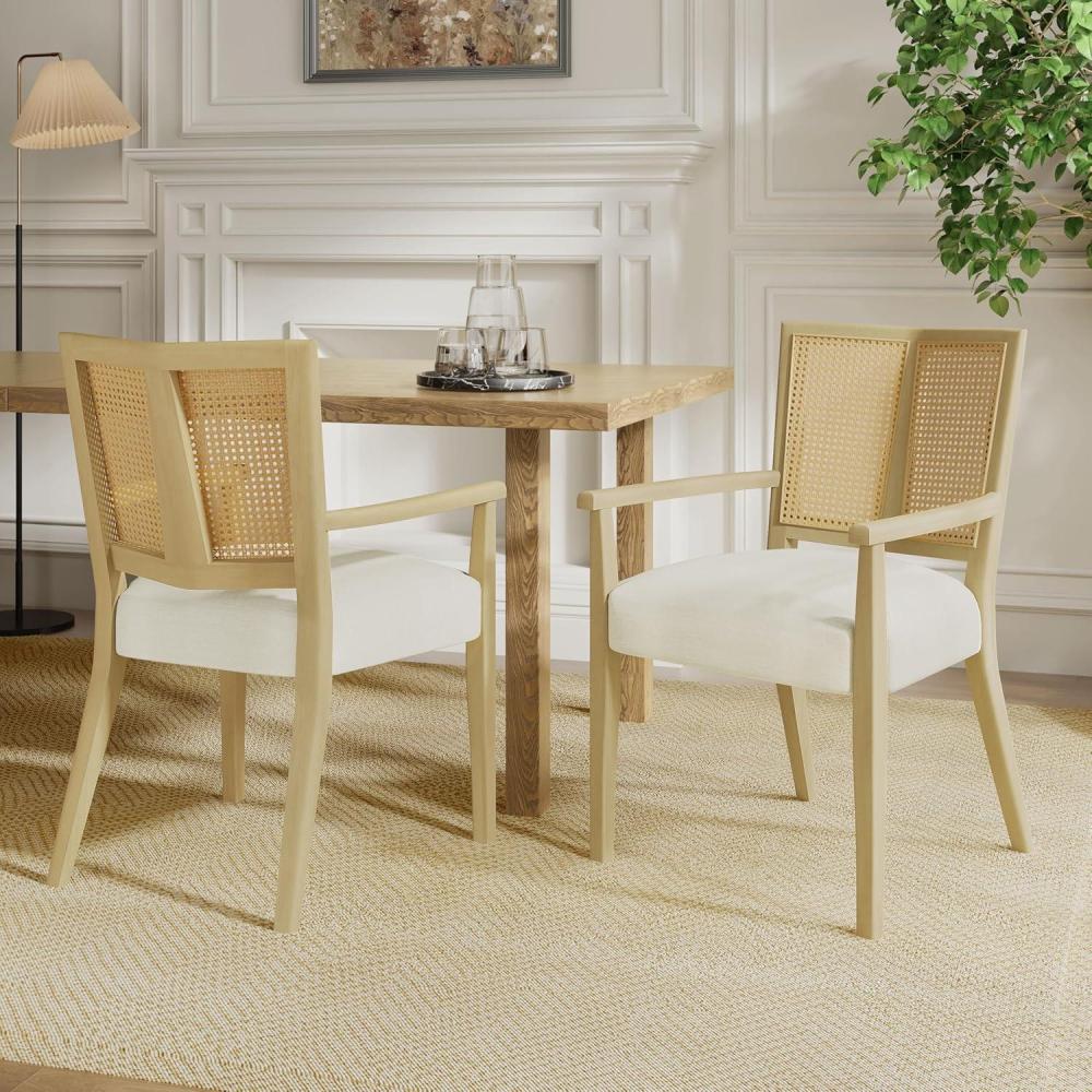 image:imageChristopher Knight Home Oliviel Dining Chair Set of 2 Upholstered Fabric Armchairs Farmhouse Accent Dining Chairs Comfy Seating Kitchen Side Chair Set Wood Rattan Backrest Light AshBeigeLight Ashbeige
