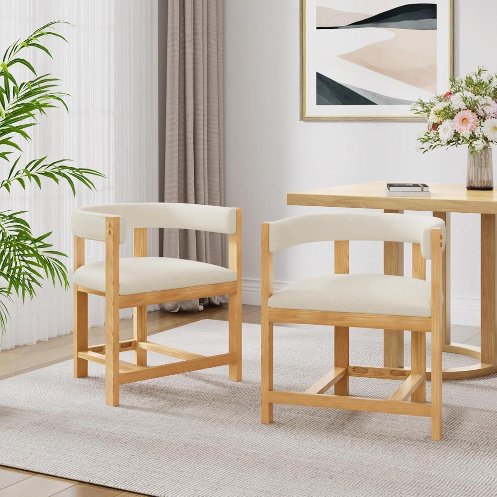 image:imageChristopher Knight Home Set of 2 Arley Modern Fabric Upholstered Dining Armchair Sturdy Wooden Kitchen Side Chair with Ergonomic Backrest and Footrest Soft Padded Barrel Accent Chair BeigeWalnutBeigenatural