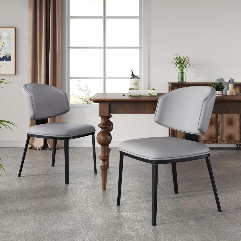 image:imageChristopher Knight Home Set of 2 Cedar Faux Leather Upholstered Dining Chairs PU Side Chair for Dining Room Kitchen Metal Frame Armless Chair CrescentShaped Backrest Soft Padded Seat BlackGrayBlackgray