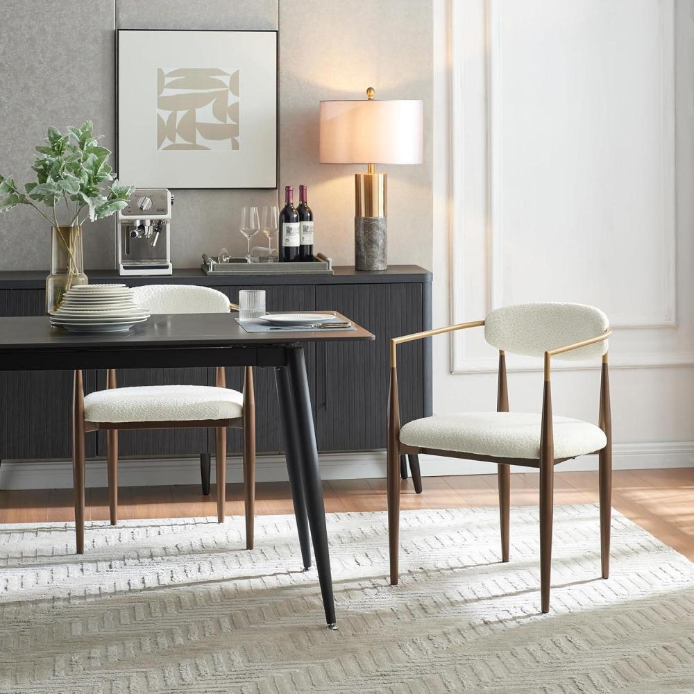 image:imageChristopher Knight Home Set of 2 Jetson Modern Curved Open Backrest Fabric Upholstered Dining Chairs Side Chair for Dining RoomKitchen Iron Toothpick Frame Golden Amrest White BeigeGoldWhite Beigegold