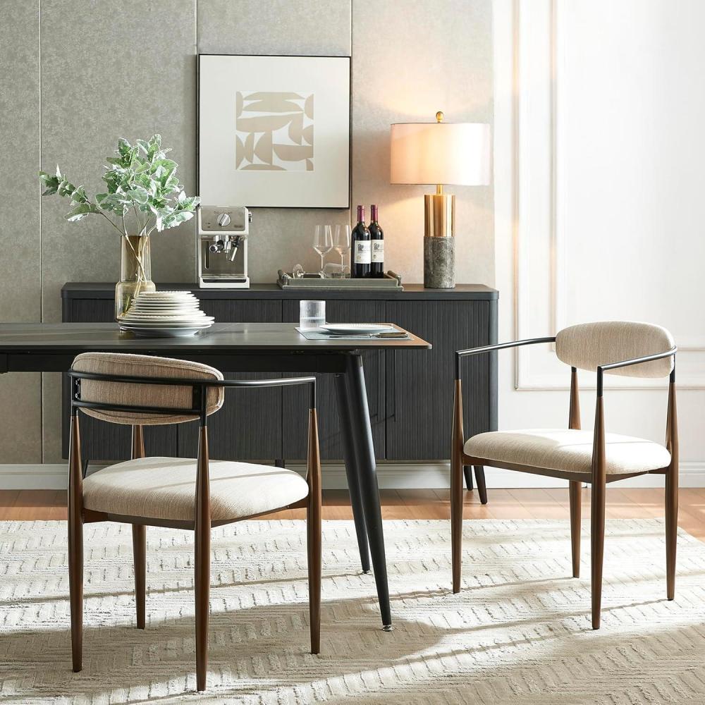 image:imageChristopher Knight Home Set of 2 Jetson Modern Curved Open Backrest Fabric Upholstered Dining Chairs Side Chair for Dining RoomKitchen Iron Toothpick Frame Golden Amrest White BeigeGoldBeigeblack