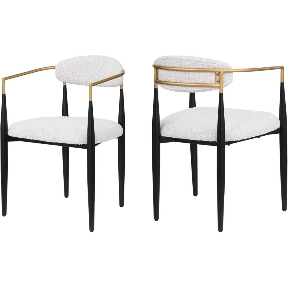image:imageChristopher Knight Home Set of 2 Modern Boucle Fabric Upholstered Dining Chair Stylish Designed Kitchen Armchairs Metal Frame Soft Padded Seating and Curved Backest BeigeBlackGold