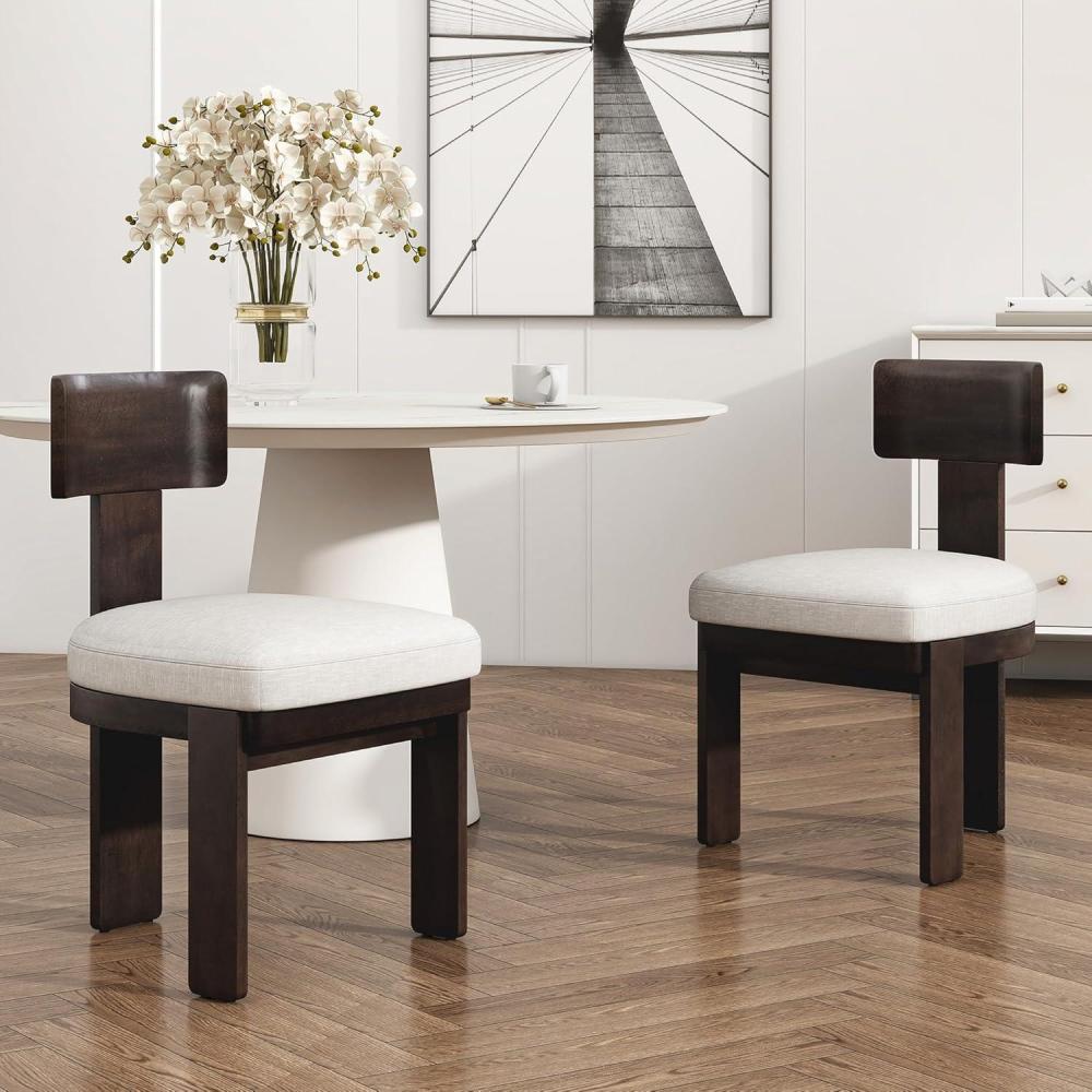 image:imageChristopher Knight Home Set of 2 Patti Modern Minimalist Fabric Upholstered Dining Chairs Rubberwood Kitchen Side Chair Living Room Accent Armless Chair with Soft Padded Seat Light BrownBeigeDark Browngrey
