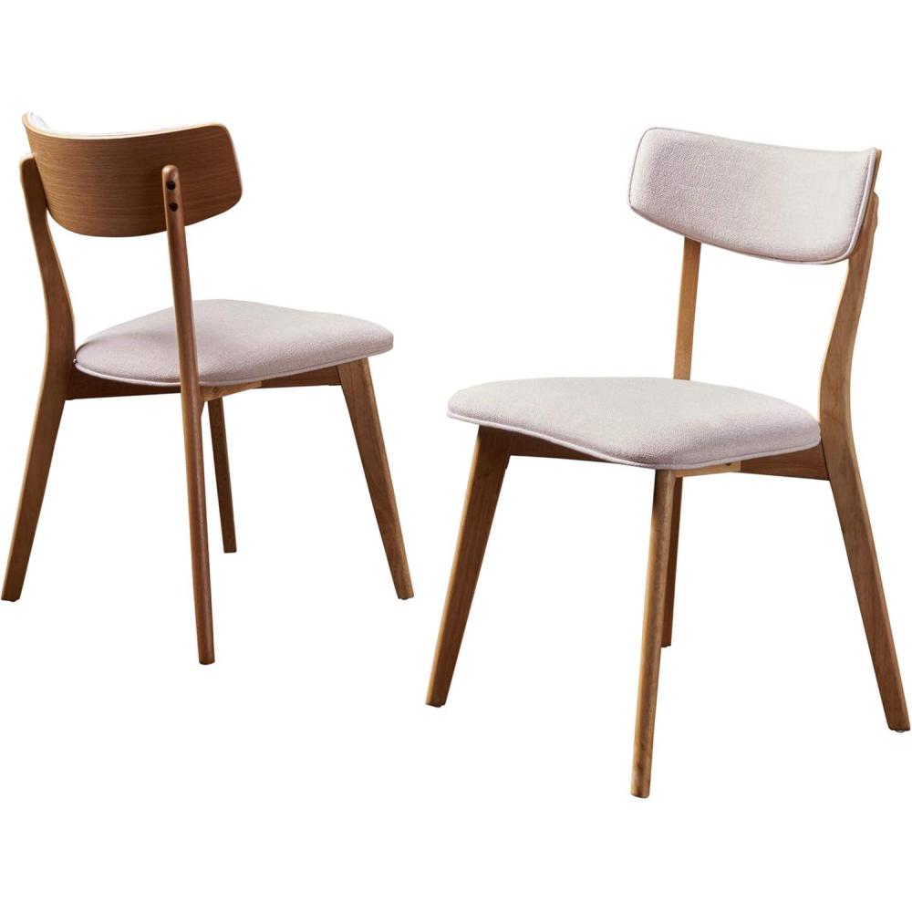 image:imageGDFStudio Christopher Knight Home Chazz MidCentury Fabric Dining Chairs with Natural Walnut Finished Frame 2Pcs Set Dark Grey Natural Walnut FinishLight Beige Natural Oak Finish