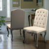 Christopher Knight Home Jolie Tufted Fabric Weathered Hardwood Dining Chairs, 2-Pcs Set, Beige(Beige)
