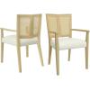 Christopher Knight Home Oliviel Dining Chair Set of 2, Upholstered Fabric Armchairs, Farmhouse Accent Dining Chairs, Comfy Seating Kitchen Side Chair Set, Wood Rattan Backrest, Light Ash+Beige(Light Ash+beige)