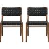 Christopher Knight Home Set of 2 Indoor Rubberwood Frame Armless Dining Chairs, Seating and Backrest with Rope Weave by PU/Faux Leather, for Dining Room Kitchen, Restaurant, Party, Walnut and Black(Walnut+black)