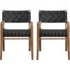 Christopher Knight Home Set of 2 Indoor Rubberwood Frame Dining Chairs, Armrest, Armchairs, Seating and Backrest with Rope Weave by PU/Faux Leather, for Dining Room, Kitchen, Restaurant, Walnut+Black