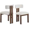 Christopher Knight Home Upholstered Dining Chairs Set of 2,Armless Kitchen Dining Room Chairs with H Shape Metal Legs, Curved Backrest Kitchen Furniture,Beige+Natural(White + Dark Brown)