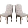 Christopher Knight Home Jolie Tufted Fabric Weathered Hardwood Dining Chairs, 2-Pcs Set, Beige(Beige)